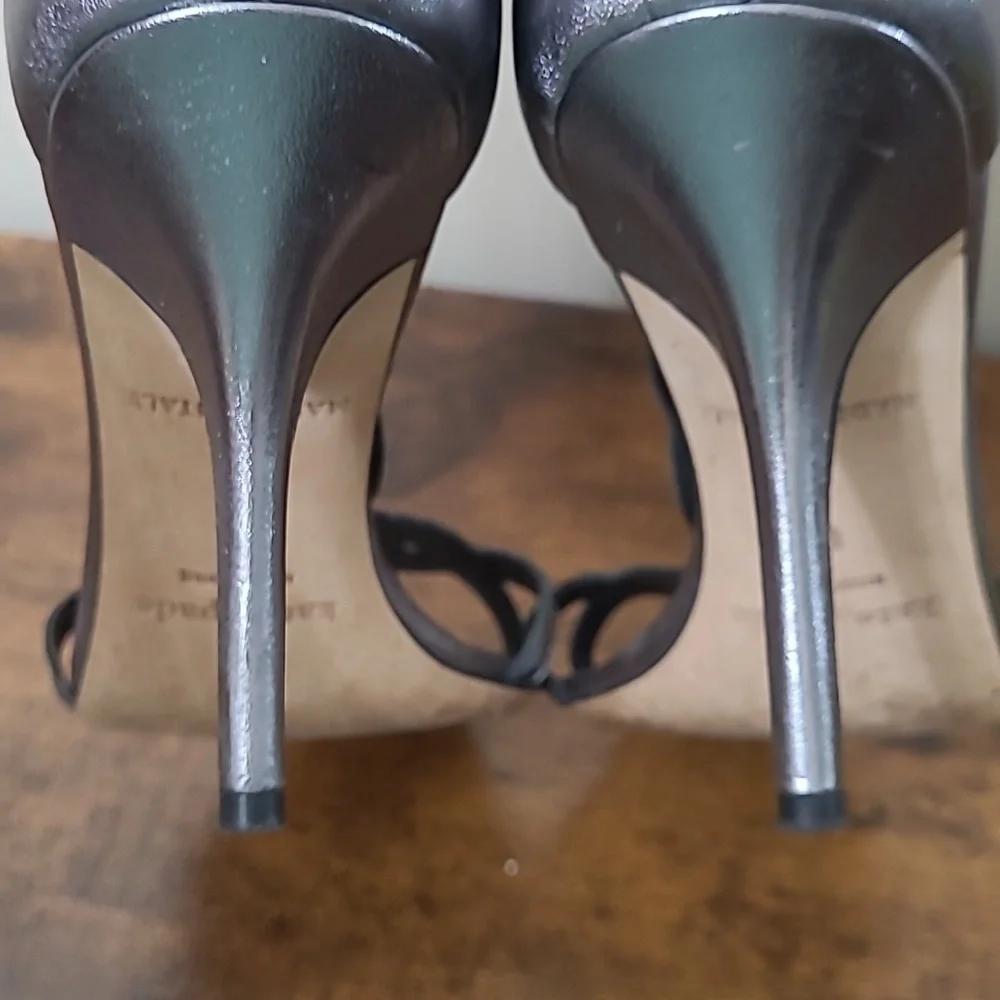 Kate Spade Metallic Silvery Grey Strappy Heeled Sandals size 8.5.